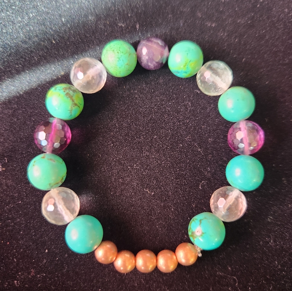 Natural Beaded Stretch Bracelet Sz 7.5 - Picture 5 of 5